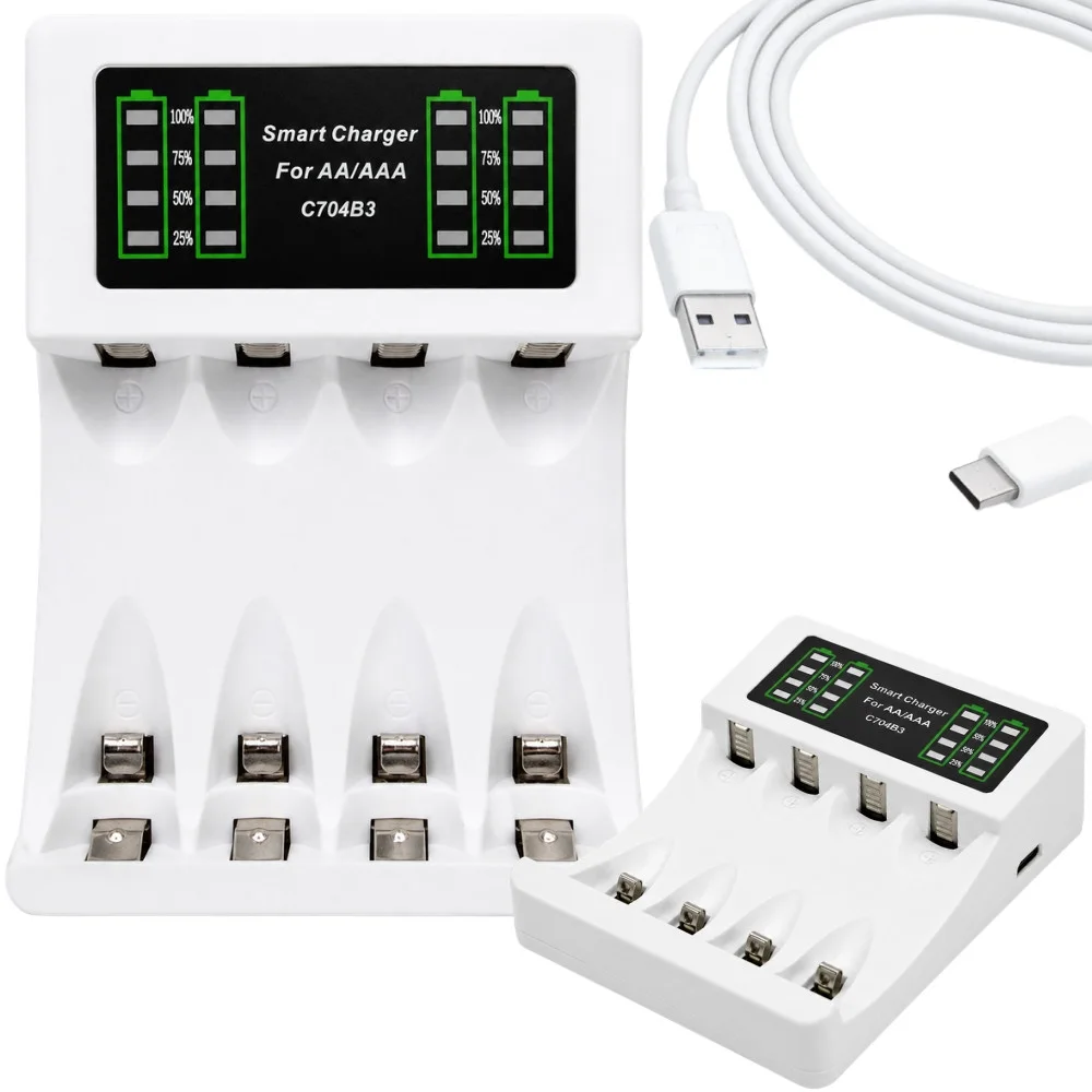 Зарядно за акумулаторни батерии AA/AAA с USB-C и 4 гнезда C704B3
