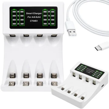 Зарядно за акумулаторни батерии AA/AAA с USB-C и 4 гнезда C704B3