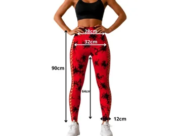 Дамски спортен клин с висока талия и push-up ефект, S/M – червено и черно