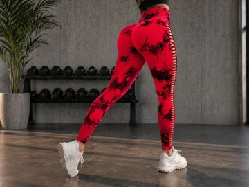 Дамски спортен клин с висока талия и push-up ефект, S/M – червено и черно