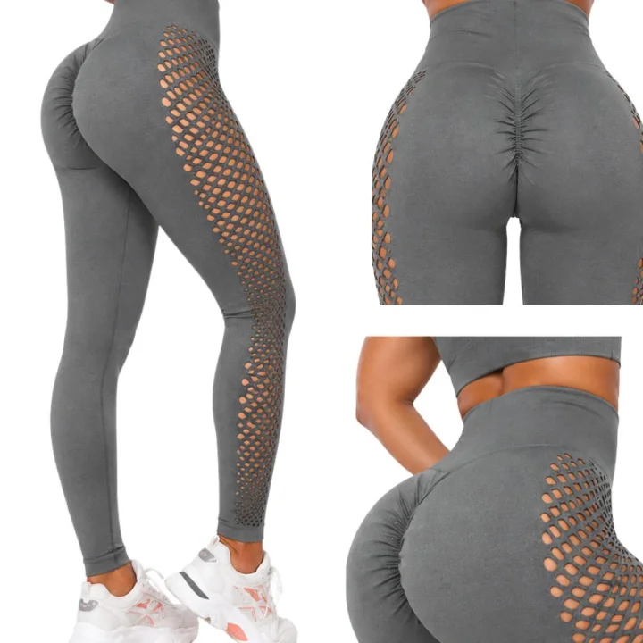 Дамски спортен клин с висока талия и push-up ефект – сив, S/M