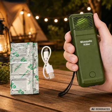 Преносим уред против комари с USB зареждане и 6 пълнителя – зелен