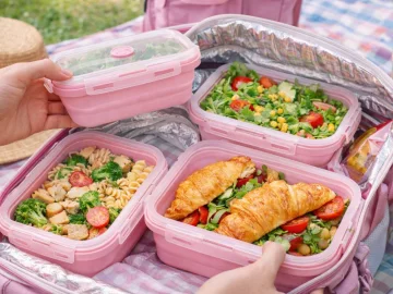 Сгъваеми силиконови кутии за храна с капаци, комплект 4 броя – розови