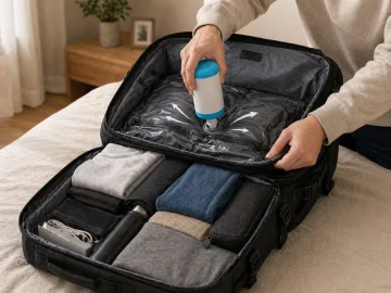 Пътна раница с вакуумен джоб, електрическа помпа и USB порт, 50×36×23 см