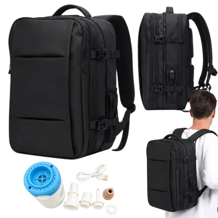 Пътна раница с вакуумен джоб, електрическа помпа и USB порт, 50×36×23 см