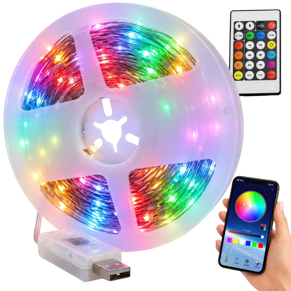 RGB LED лента 10 м с USB 5 V, Bluetooth и дистанционно, IP65
