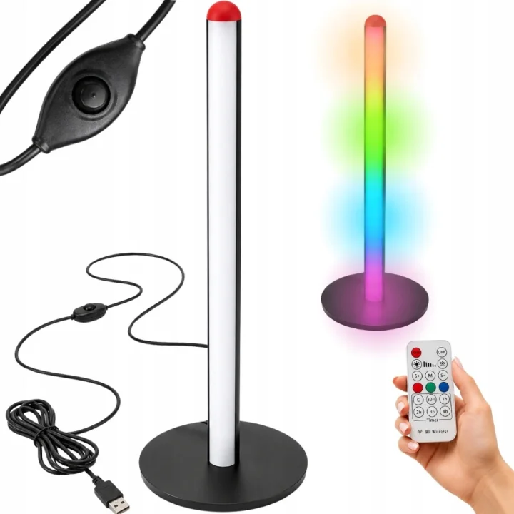 RGB LED лампа 50 см с дистанционно, 7 цвята и димиране – черна