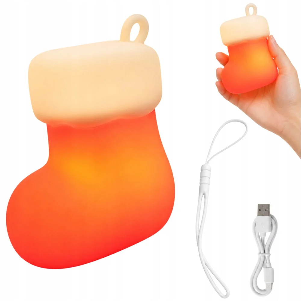 Коледна LED лампа чорапче с 3 режима и USB зареждане, 7 см