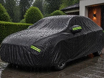 Покривало за автомобил с джобове за огледала, M, 140 × 337 × 108 см – черно