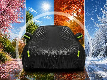 Покривало за автомобил с джобове за огледала, M, 140 × 337 × 108 см – черно