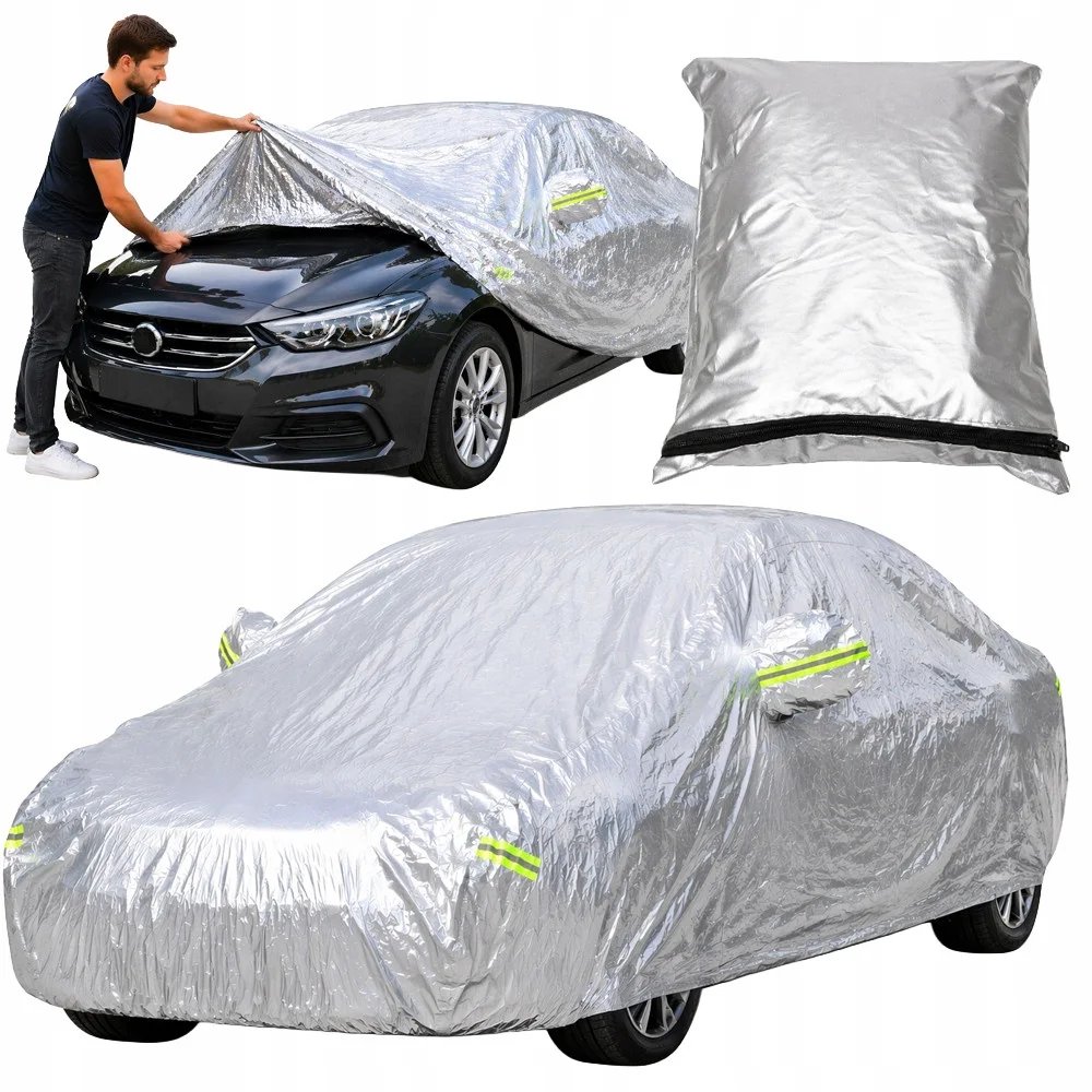 Покривало за автомобил с джобове за огледала, XL, 145 × 429 × 107 см – сребристо
