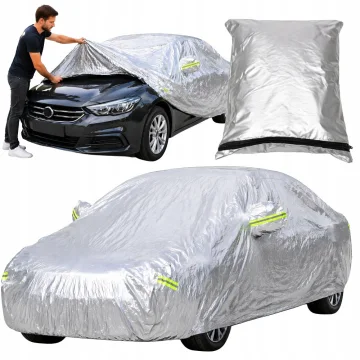 Покривало за автомобил с джобове за огледала, XL, 145 × 429 × 107 см – сребристо