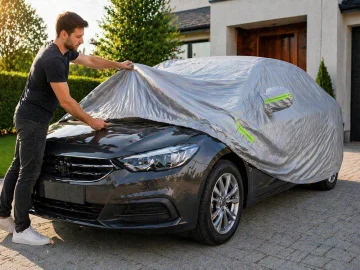 Покривало за автомобил с джобове за огледала, XL, 145 × 429 × 107 см – сребристо