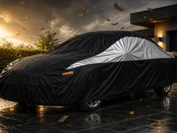 Покривало за автомобил XL с ремъци и калъф, черно и сиво