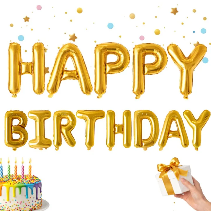 Фолиеви балони Happy Birthday, златисти, 13 букви, 36 см