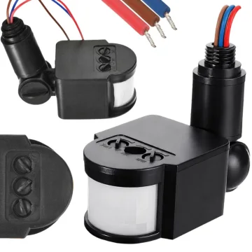 PIR датчик за движение 180° с регулиране на време и осветеност, 230 V
