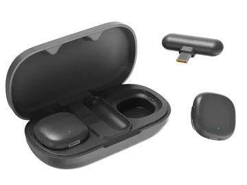 Безжични микрофони брошки, 2 броя с USB-C приемник и заряден кейс
