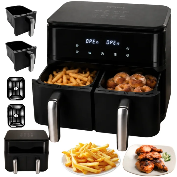 Еър фрайър с две кошници 15 л, 2400 W, 6 програми – черен