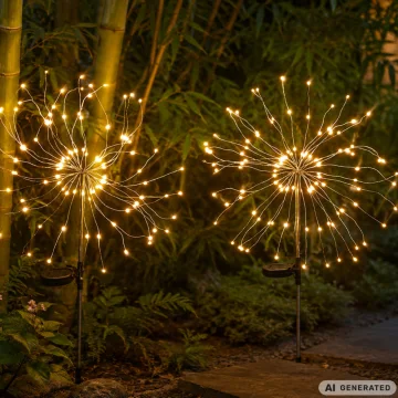 Соларни LED лампи фойерверки с колче, 2 броя, 70 см, топла светлина