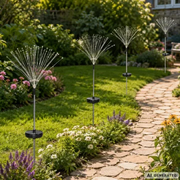 Соларни LED лампи фойерверки с колче, 2 броя, 70 см, топла светлина