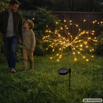 Соларни LED лампи фойерверки с колче, 2 броя, 70 см, топла светлина