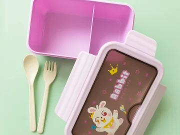 Кутия за храна с 2 отделения и прибори, 1 л, лилава