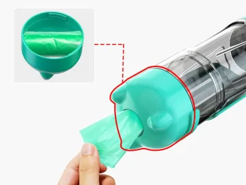 Бутилка за кучета и котки 4 в 1 с поилка и торбички, 300 ml