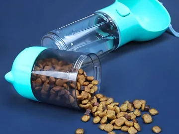 Бутилка за кучета и котки 4 в 1 с поилка и торбички, 300 ml