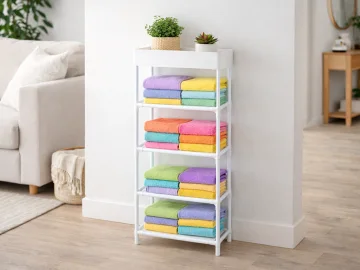 Етажерка за обувки с 5 текстилни рафта, 81 × 39,5 × 21,5 см, бяла