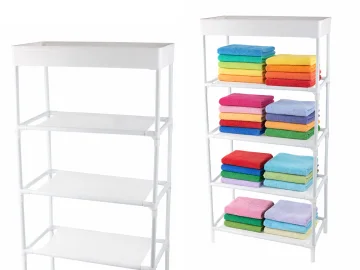 Етажерка за обувки с 5 текстилни рафта, 81 × 39,5 × 21,5 см, бяла