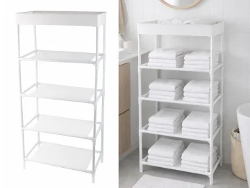 Етажерка за обувки с 5 текстилни рафта, 81 × 39,5 × 21,5 см, бяла