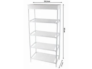Етажерка за обувки с 5 текстилни рафта, 81 × 39,5 × 21,5 см, бяла