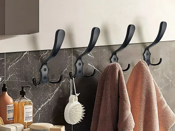 Метални тройни закачалки за стена, 5 броя, черни, 13 см