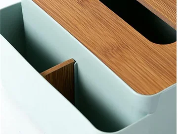 Кутия за кърпички с органайзер и бамбуков капак, 19 × 15,5 см