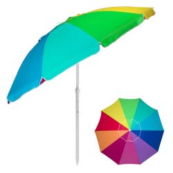 Плажен чадър, ветроустойчив, многоцветен с халки, метална рамка - 2.25 метра 