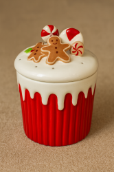 Коледна кутия за бисквити - керамична - Кексче - ∅16.5 x 21 см.