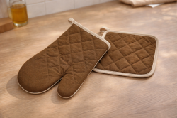  Кухненска ръкавица и ръкахватка - Кафяв - 14 x 25 см.