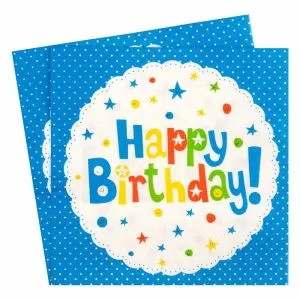 Парти салфетки - сини - Happy Birthday - 33 х 33 см. - 20 бр.