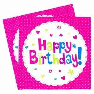 Парти салфетки - розови - Happy Birthday - 33 х 33 см. - 20 бр.