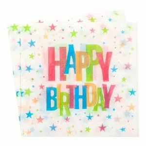 Парти салфетки - звезди - Happy Birthday - 33 х 33 см. - 100 бр.