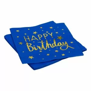 Парти салфетки - сини - Happy Birthday - 33 х 33 см. - 12 бр.