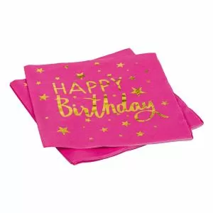 Парти салфетки - цикламени - Happy Birthday - 33 х 33 см. - 12 бр.