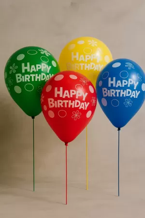 Парти балони - HAPPY BIRTHDAY - с дръжки - 30 см. - 10 бр.