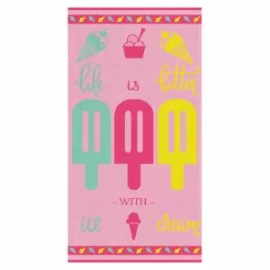 Детска памучна плажна кърпа - Ice Cream Pink - 70 x 140 см.