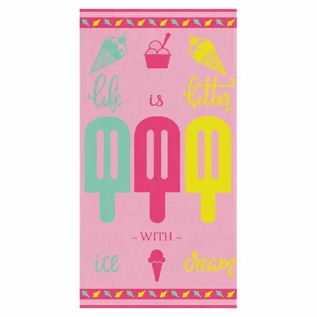 Детска памучна плажна кърпа - Ice Cream Pink - 70 x 140 см.