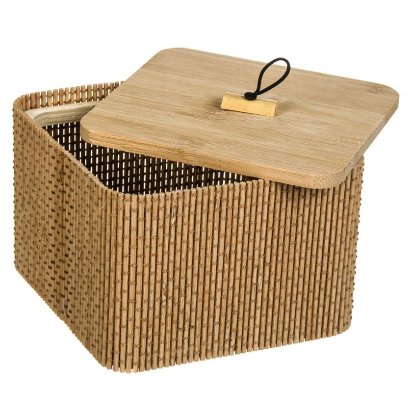 Кутия за съхранение - бамбук - с капак - 12 x 12 x 8 см.