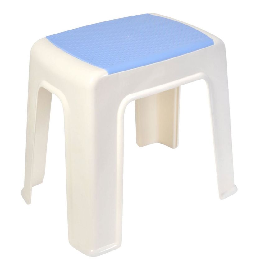Табуретка - пластмасова - бяло и синьо - 30 см.