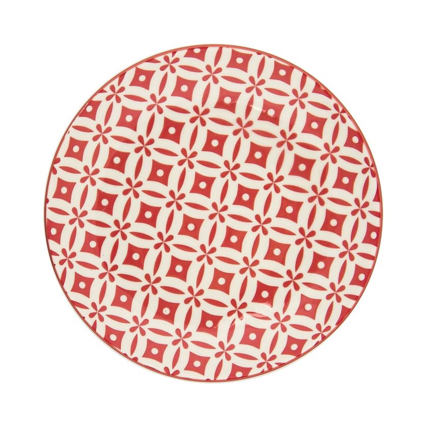 Порцеланова чиния - червени ромбоиди - 19 см.