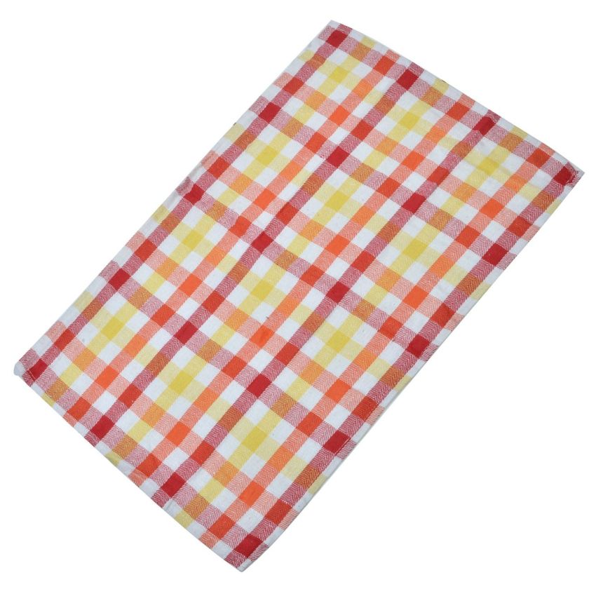 Кухненска кърпа - бяла - червено-жълто каре - 45 х 65 см.