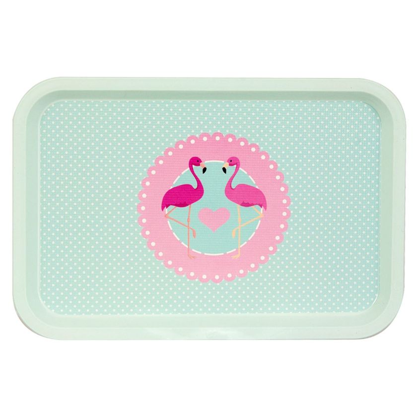 Табла за сервиране - пластмасова - резедава - фламинго - 30.5 х 20.5 см.